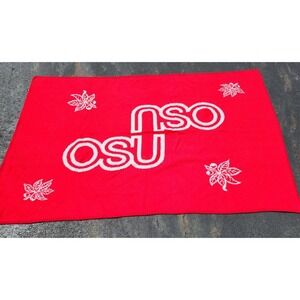 Vintage 90s Logo OSU Fleece Blanket Throw Ohio State University Buckeyes Leaf